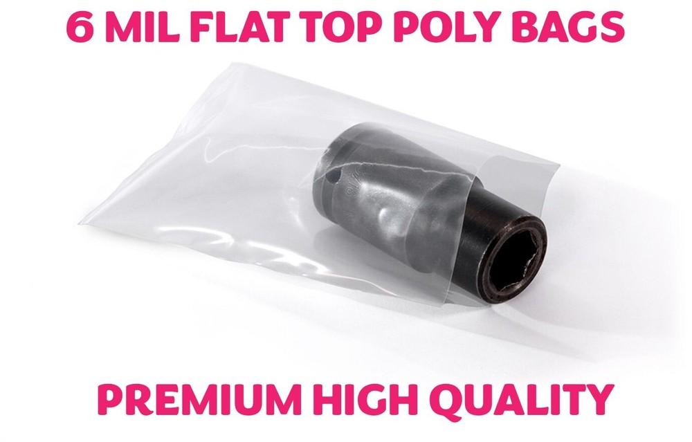 100 Pack Multiple Sizes Clear Poly Bags 6Mil Flat Open Top Plastic Packaging