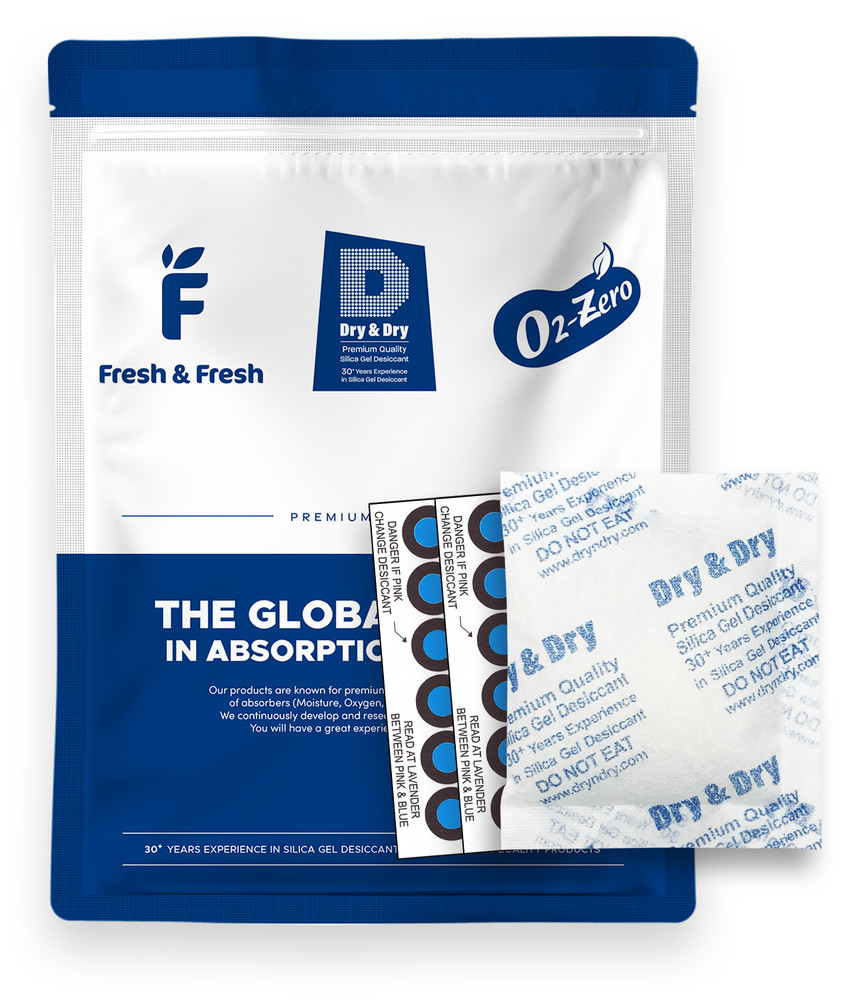 50 gram X 20 PK “Dry & Dry” Premium Silica Gel Pack – 10 Humidity Indicator Card