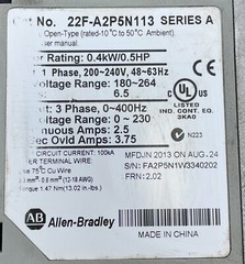 Allen Bradley 22F-A2P5N113 PowerFlex 4M- 0.4 kW 0.5 HP AC Drive Adjustable Frequ
