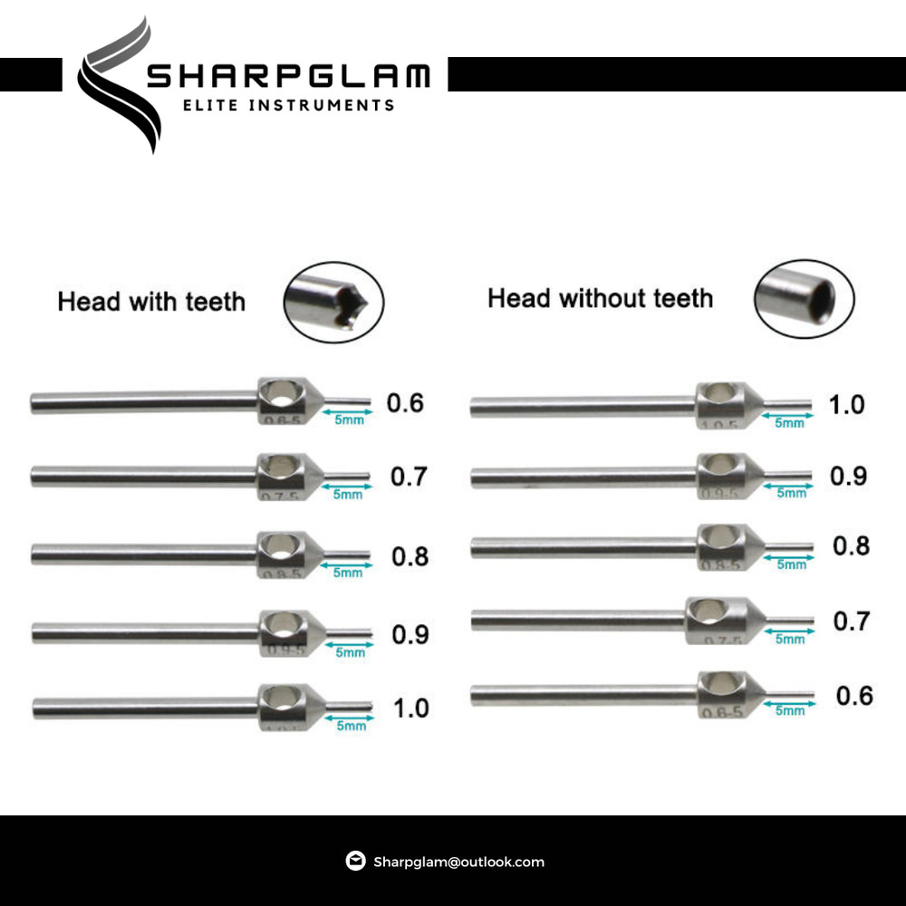 Hair Transplant Micro Serrated SS FUE Punch Set 10Pcs Motorised Ultra Sharp CE
