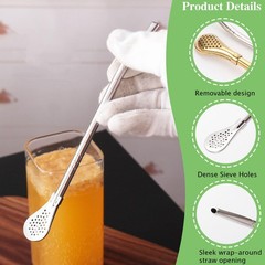 4 Pack Removable Stainless Steel Straw Filter Spoon & 4 Cleaning 4, Silver