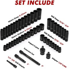 CASOMAN 3/8″ Drive Impact Socket Set, 49 Piece Standard SAE and Metric Sizes
