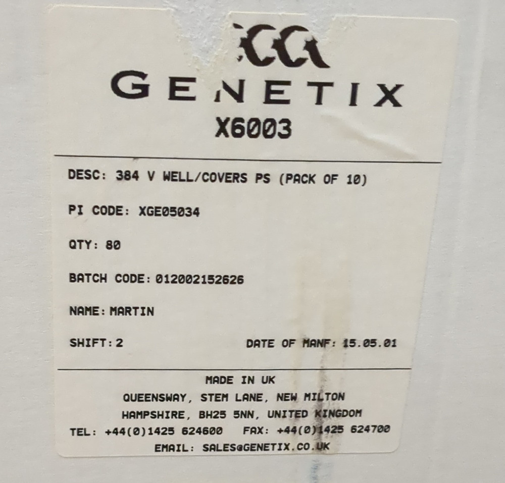 Genetix X6003 384 Well Plates for Biological Lab 1 Case, 8 Packs of 10