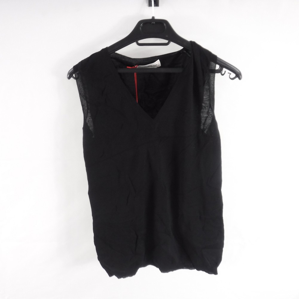 Alexander McQueen Top Womens Extra Fine Merino Wool Black Sleeveless V-Neck Sz M