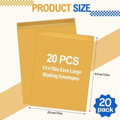 20 Pcs 14″ x 18″ Extra Large Mailing Envelopes 32lb with Gummed Flaps, Catalo…