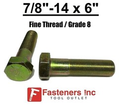 7/8-14 x 6″ (PT) Hex Bolt Yellow Zinc Plated Grade 8 Cap Screw Fine Thread