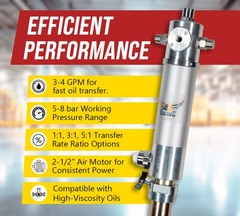 Air Operated, Ratio 5:1, Oil Pump for 55 gal (205 ltr) drums 18 LPM / 4.76 GPM