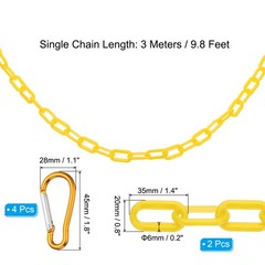 2Pcs Total 20Ft Plastic Safety Barrier Chain 4 Hooks, Yellow