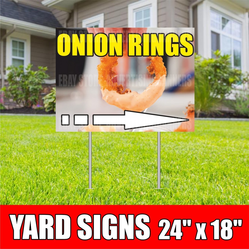 ONION RINGS Yard Sign with H-Stakes Fried Crispy Ring French Fries Arrow Right