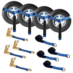 USA 4 Pack 2″ x 10′ Side Mount Wheel Net Tie Down Kit w/Wire J Hook Auto Hauler