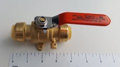 1) 3/4″ PUSH FIT BALL VALVE WITH DRAIN AND DROP EAR, LEAD FREE