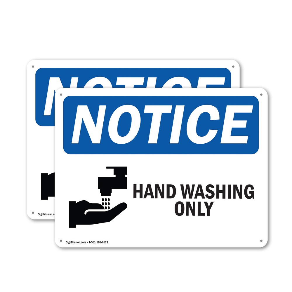 (2 Pack) Hand Washing Only OSHA Notice Sign Decal Metal Plastic