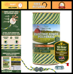 Heavy Duty Electric Fence Polybraid Rope 660ft – 1/4″ Thick, 900lb Strength, UV