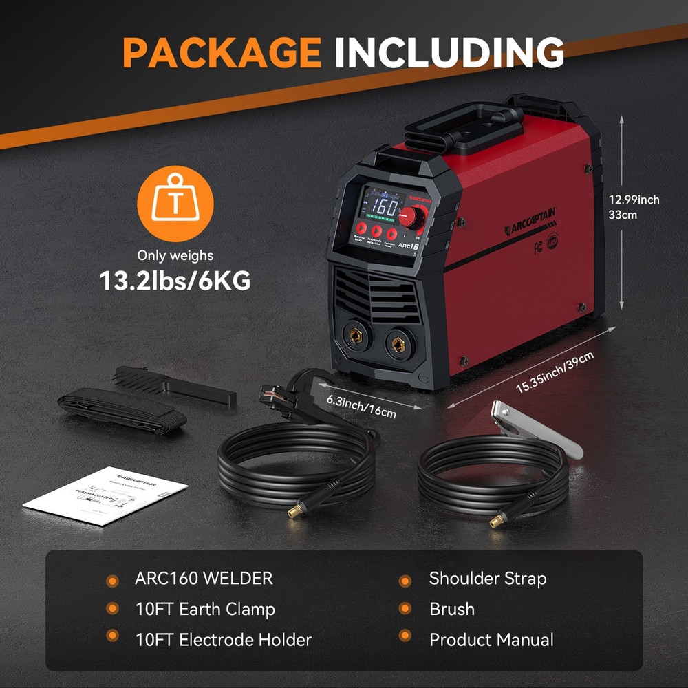 ARCCAPTAIN Portable MMA Welder Stick Welder Large LED Display 160A ARC/Lift TIG