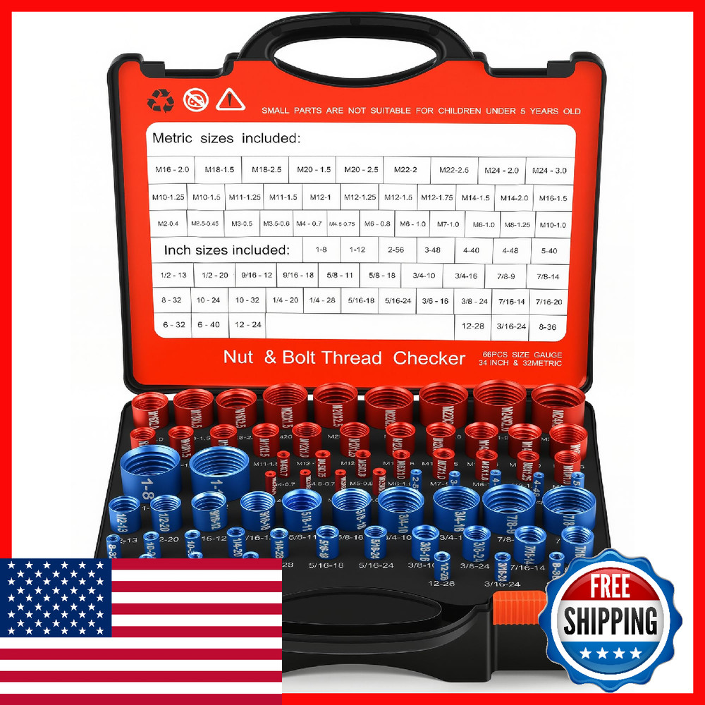 Comfylichi 66 Pcs Nut & Bolt Thread Checker – 34 Std & 32 Met, Detachable