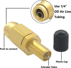 4PCS 1/4″ Air Inflation Schrader Valve Adapter Push to Connect Fitting Brass for