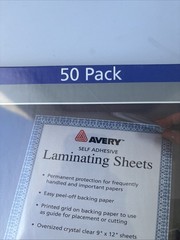 Avery Self Adhesive Laminating Sheets 50 Pack Brand New Sealed Clear