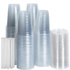 Clear Plastic PET Cups with Flat Lids with Straw for All Kinds of Beverages