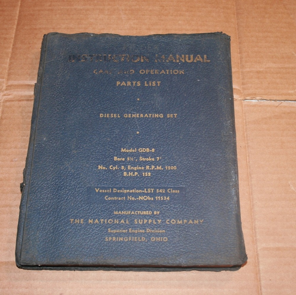 ‘National Supply Co Instruction Manual GDB-8 diesel Generator manual+Parts List