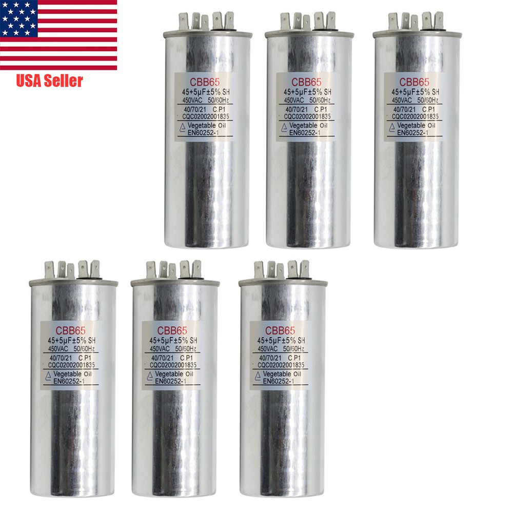6Pcs Dual Run AC Capacitor 45+5 MFD µF 370-440VAC 50/60Hz 5% HVAC