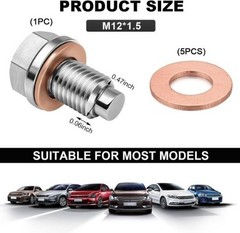 M12×1.5 Magnetic Oil Drain Plug in Stainless Steel with Copper C Size: M12×1.5
