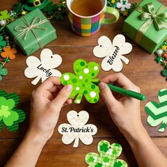 80PCS Wooden Shamrock Ornaments to Paint St. Up 3.15 inches, Shamrock02