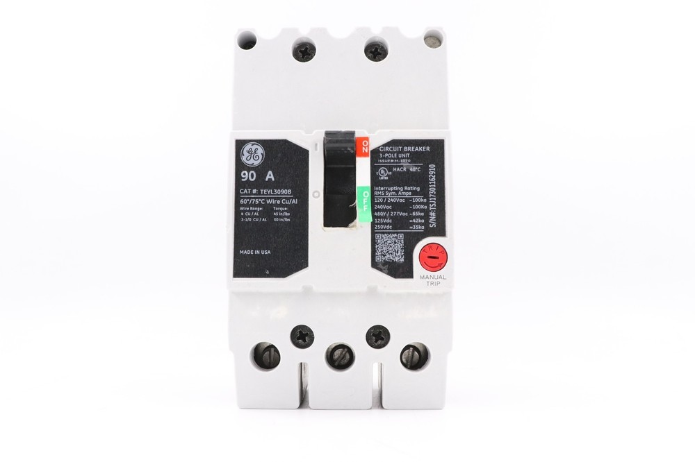 GE TEYL3090B 90A 3-POLE BOLT-ON CIRCUIT BREAKER, 480Y/277V 65KA