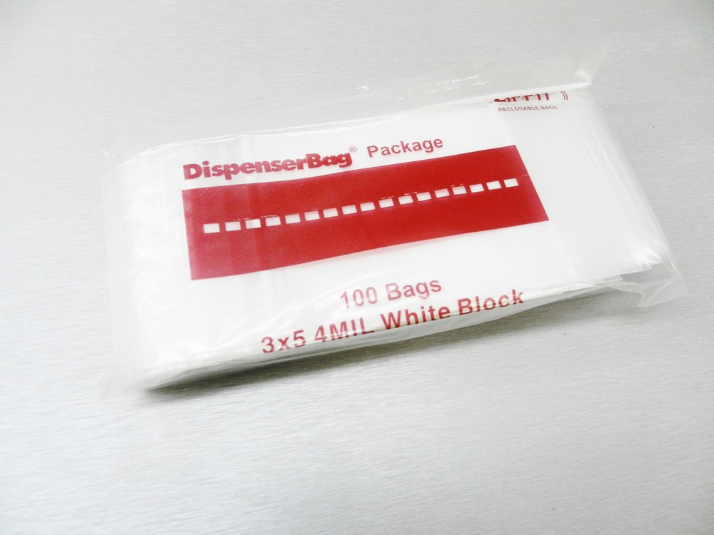 WHITE Block Bags RELOC ZIPPIT 3×5 4mil H. D. 3 x 5″ 4 Mil Bags 100