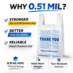 1/6 Large 0.51 Mil Thank You Bags 22×6.5×11.5 White Grocery Shopping Bulk