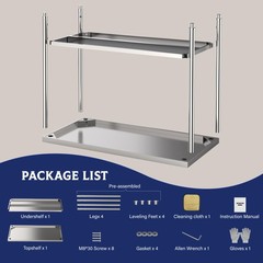 Heavy Duty 2-Tier Stainless Steel Commercial Prep Table 48″x24″x35″ Undershelf