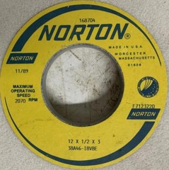 Norton 38A46-I8VBE Grinding Wheel 12″ x 1/2″ x 3″ 2070 RPM