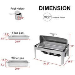 9 Quart Roll Top Stainless Steel Silver Chafing Dish Buffet Set for Weddings NEW