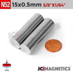 15mm x 0.5mm 5/8″x1/64″ N52 Strong Disc Rare Earth Neodymium Very Thin Magnet
