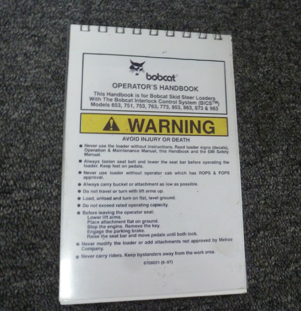 Bobcat 773 853 Skid Steer Loader w/ BICS Control System Owner Operator Manual