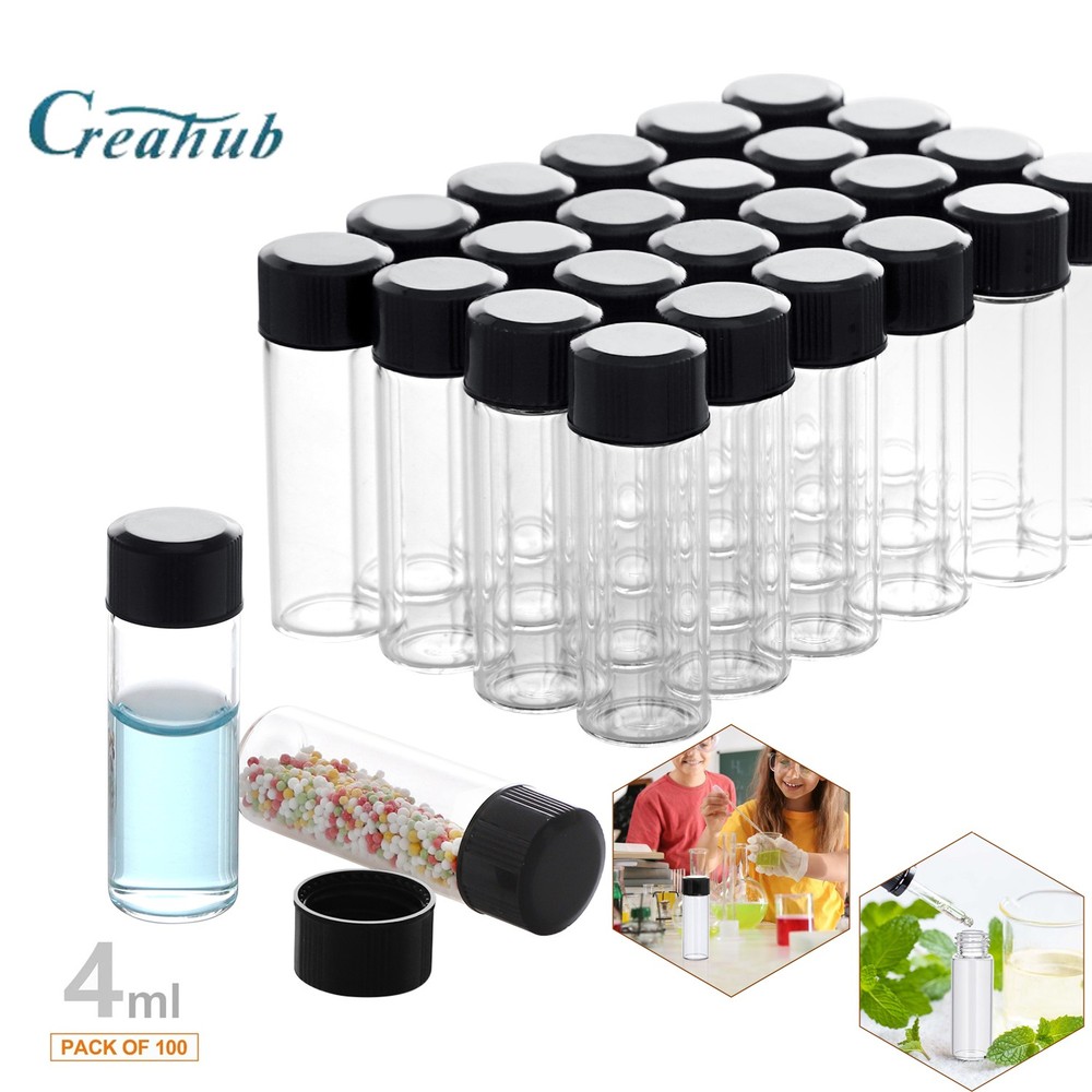 100pcs 4ml Glass Vials with Screw Caps Clear Liquid Sample Vials Small Bottles