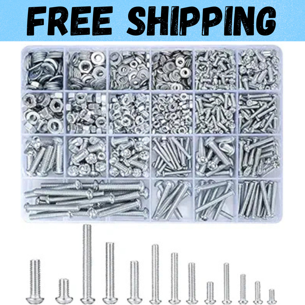 1080 Pcs Screws Bolts & Nuts Assortment Kit Metric Machine Pan Head Hex Phillips
