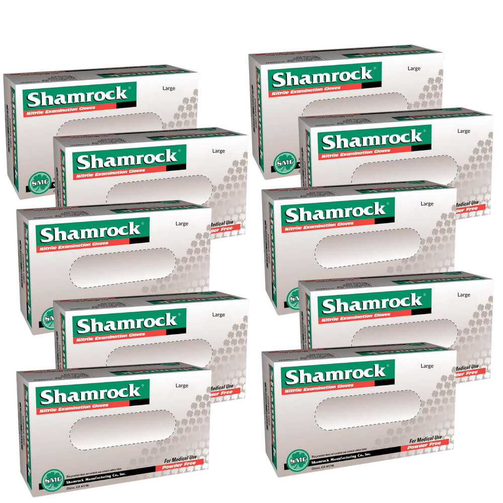 Large Shamrock Nitrile Exam Gloves 1 CASE- 10 BOXES