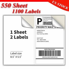 1100 LABELS Premium 8.5 X 5.5 HALF SHEET SHIPPING LABELS self adhesive
