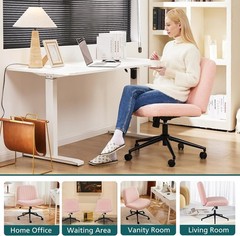 Adjustable Swivel Criss Cross Chair in Teddy Pink – Ideal for Office & Vanity