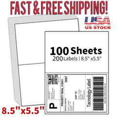 200 Shipping Labels 8.5 x 5.5 Rounded Corner Self Adhesive 2 Per Sheet Blank US