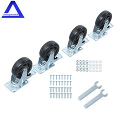 4Pcs Heavy Duty Polyurethane Black Casters 4-Inch 360 Rotation WIth Brake Caster
