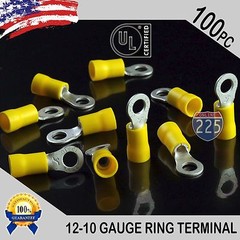 100 PACK 12-10 Gauge #10 Stud Insulated Vinyl Ring Terminals Tin Copper Core US