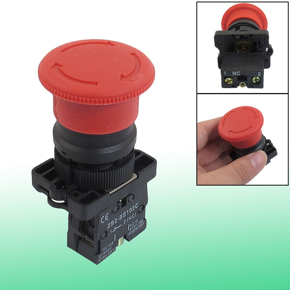 22mm NC N/C Red Mushroom Emergency Stop Push Button Switch 600V 10A ZB2-BE102C