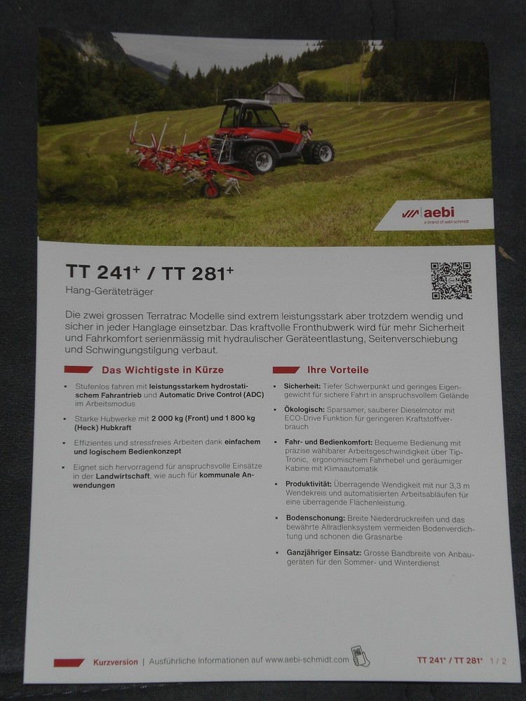 AEBI TT 241 / TT 281 Hang-Geräteträger Prospektblatt von 02/2024 ( 24074 )