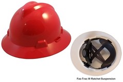 MSA V-Gard Full Brim Hard Hats with Fas-Trac Suspensions – Red