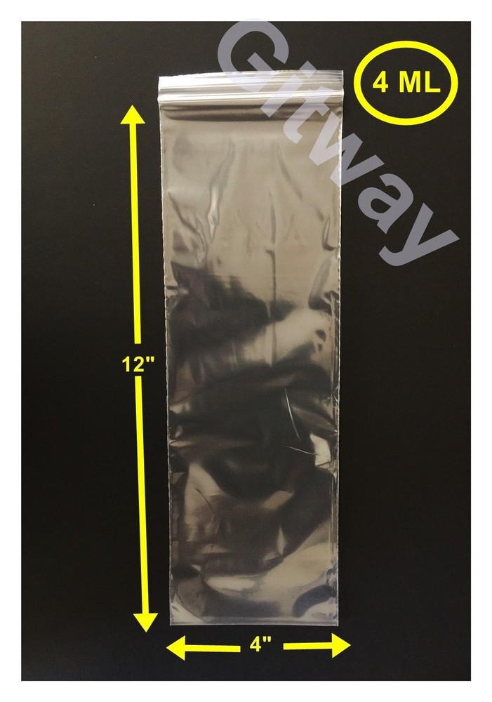 4″ x 12″ Set Reclosable Resealable Zip Top Lock Clear Plastic 4×12″ Bags 4 MiL