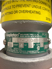 Appleton ACP3044BC Powertite 30 Amp 600VAC/250VDC 4-Pole 4-Wire
