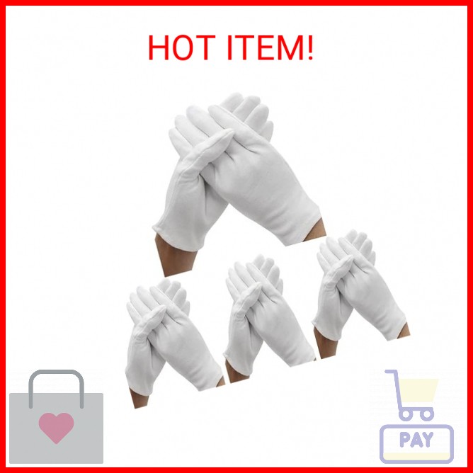 24 Pcs (12 Pair) White Cotton Gloves for Dry Hand Moisturizing Cosmetic Eczema H