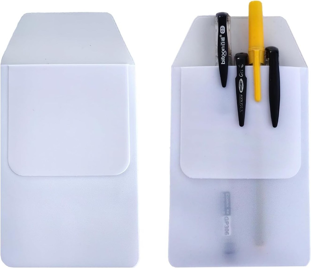 Pack of 10 Pocket Protectors, Heavy PVC Pen Holder Pouch, White