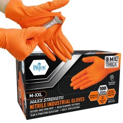 MED PRIDE Maxx Strength Nitrile Industrial Orange Gloves, 8 Mil Thick – Diamo…
